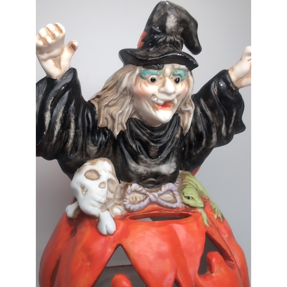 Vintage Halloween Wicked Witch Pumpkin JOL  Candle Votive Holder Lizard Skull 7" - Picture 3 of 14